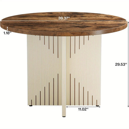 Rondetafel – Ronde Eettafel – Eettafel Rond – Keukentafel – Cirkel Tafel – Farmhouse Stijl – MDF Blad – Ø 100 cm – Geschikt voor 4 Personen – Stevige Kruispoot – Eenvoudige Montage