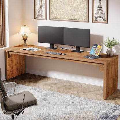 Vintage Bureau – Computerbureau – Werktafel – Bureau voor Twee Personen – Vergadertafel – Bruin – Extra Lang 180 x 59 cm – Stabiel Hout-Metalen Frame