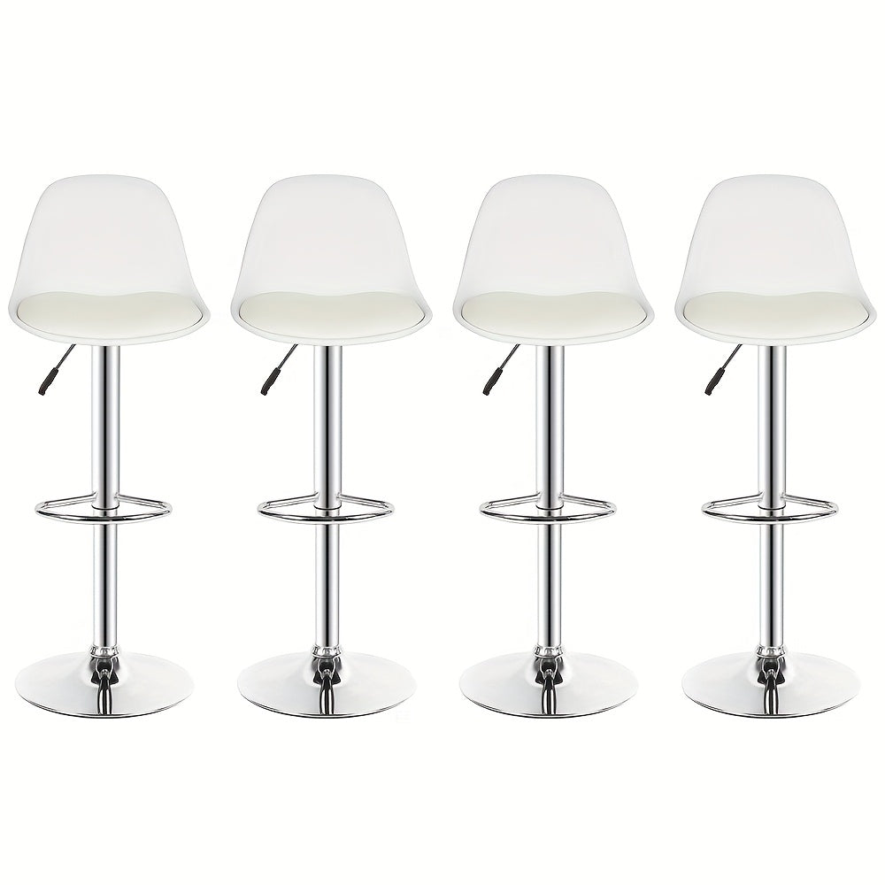 Barstoel – Barkruk – Barstoel Kruk – Barkrukken – Barstoelen – Verstelbare Zithoogte 55-75 cm – Draaibaar 360° – Set Van 4 – Wit Faux Leder – Metalen Frame – Kunststof Rugleuning