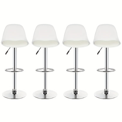Barstoel – Barkruk – Barstoel Kruk – Barkrukken – Barstoelen – Verstelbare Zithoogte 55-75 cm – Draaibaar 360° – Set Van 4 – Wit Faux Leder – Metalen Frame – Kunststof Rugleuning