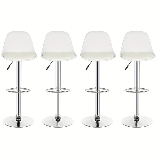 Barstoel – Barkruk – Barstoel Kruk – Barkrukken – Barstoelen – Verstelbare Zithoogte 55-75 cm – Draaibaar 360° – Set Van 4 – Wit Faux Leder – Metalen Frame – Kunststof Rugleuning