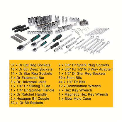 Gereedschapsset – Toolkit – Reparatieset – Handleiding Set – Klusset – 216-delig – Slagvaste Koffer – SAE & Metrische Maten
