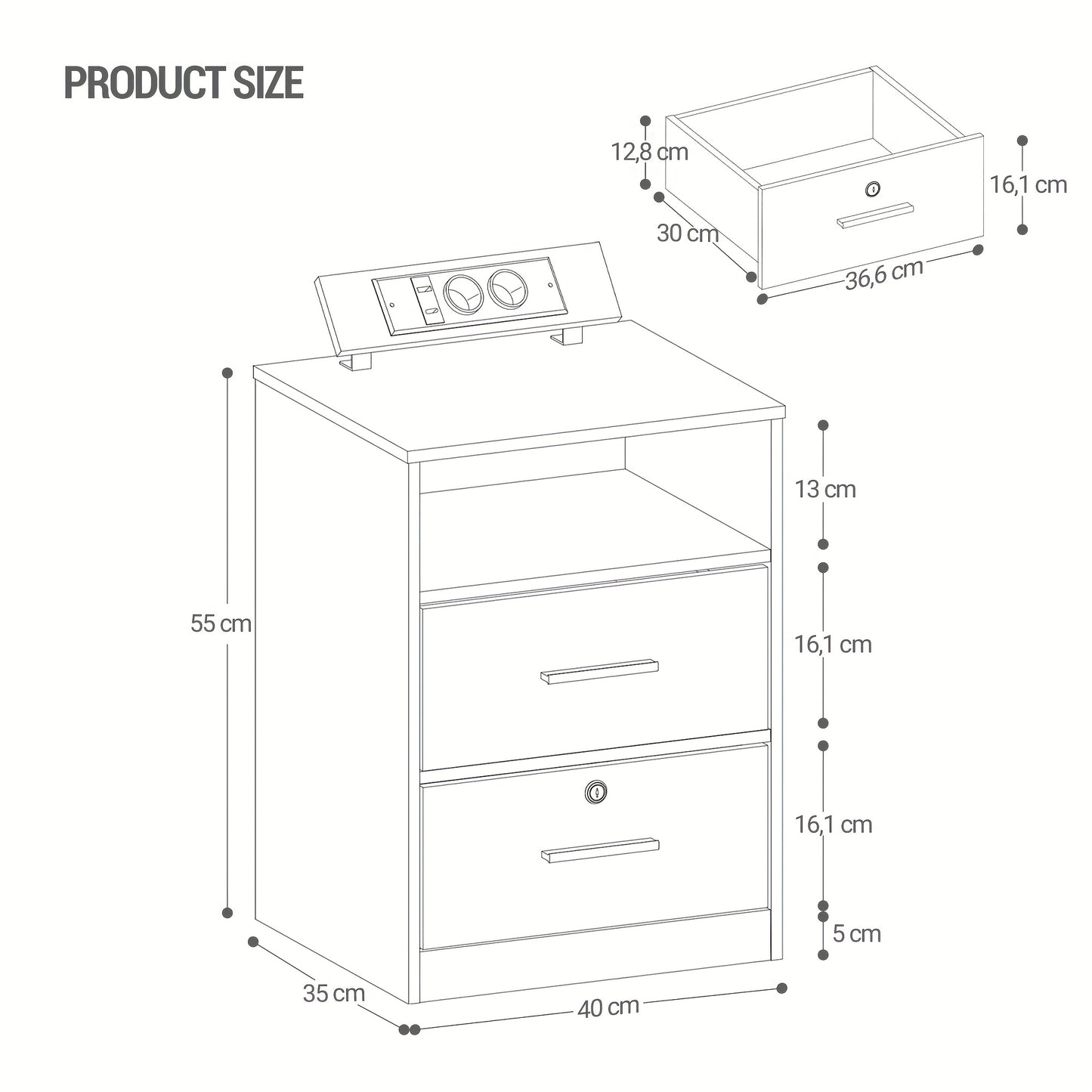 Bedside Table Set Of 2, 1 Open Compartment And 2 Drawers, For Bedroom, Living Room