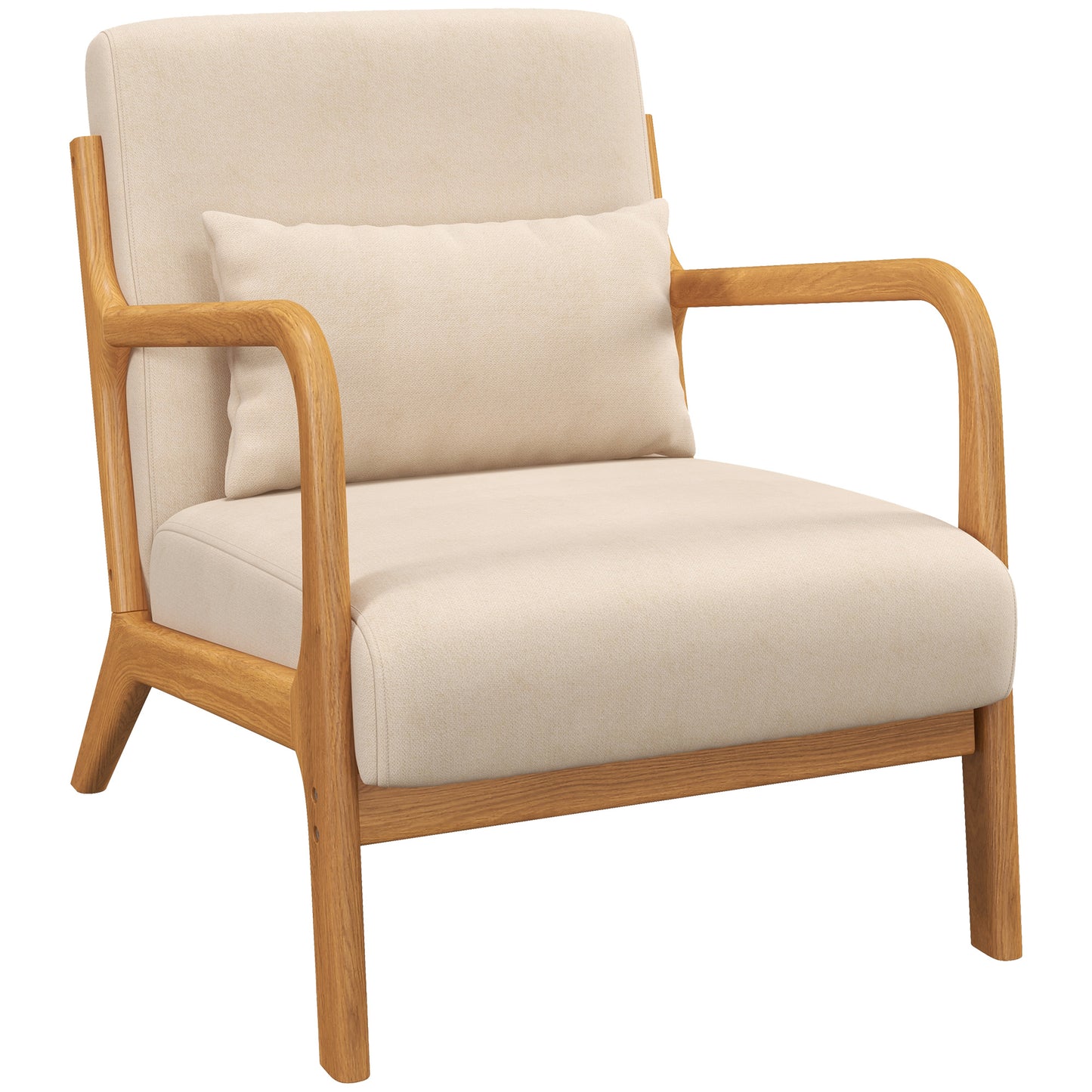 Loungestoel – Fauteuil – Relaxstoel – Woonkamerstoel – Veloursstoel – Houten Frame – Diepe Zitting – Beige Velvet