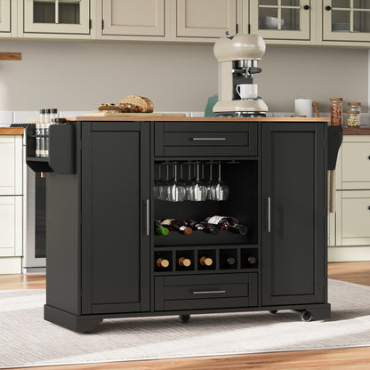 Keukentrolley – Keukenkar – Serveerwagen – Keukenwagen – Opbergtrolley – Mobiel met Wieltjes – Inklapbaar Werkblad – Wijnrek & Kruidenrek – 120x45/70x92 cm – Zwart