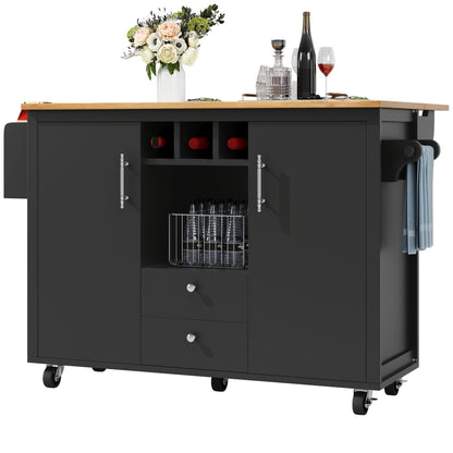 All-in-One Kitchen Island Buffet Cabinet with Folding Worktop, Heavy-Duty Non-Wood Construction, Adjustable Shelves, Wine Rack (Holds 4 Bottles), Door Shelf, Towel Rack - Space-Saving Mobile Kitchen Trolley for Small Kitchens