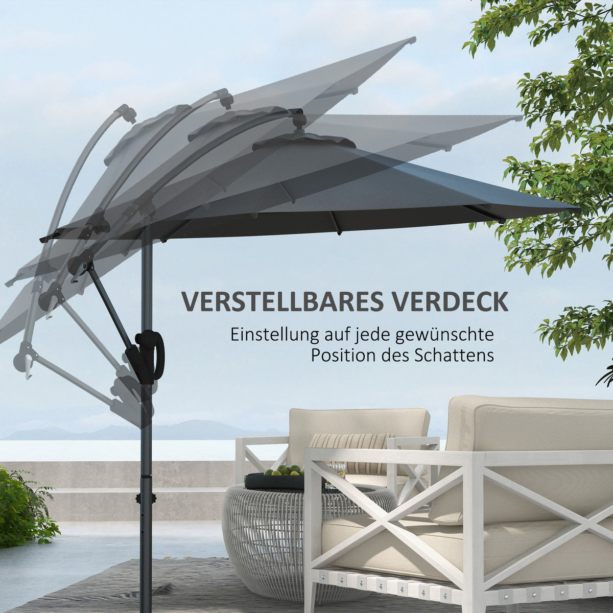 Parasol – Stokparasol – Zweefparasol – Balkonparasol – Muurparasol – Grijs Verkeerslicht Design – Stevige Kruisbasis – Afmeting 293x293 cm