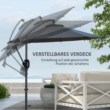 Hangparasol – Zweefparasol – Cantilever Parasol – Vrijstaande Parasol – Terrasparasol – Grijs – 293x293 cm – Kantelbaar met Stevige Kruisvoet