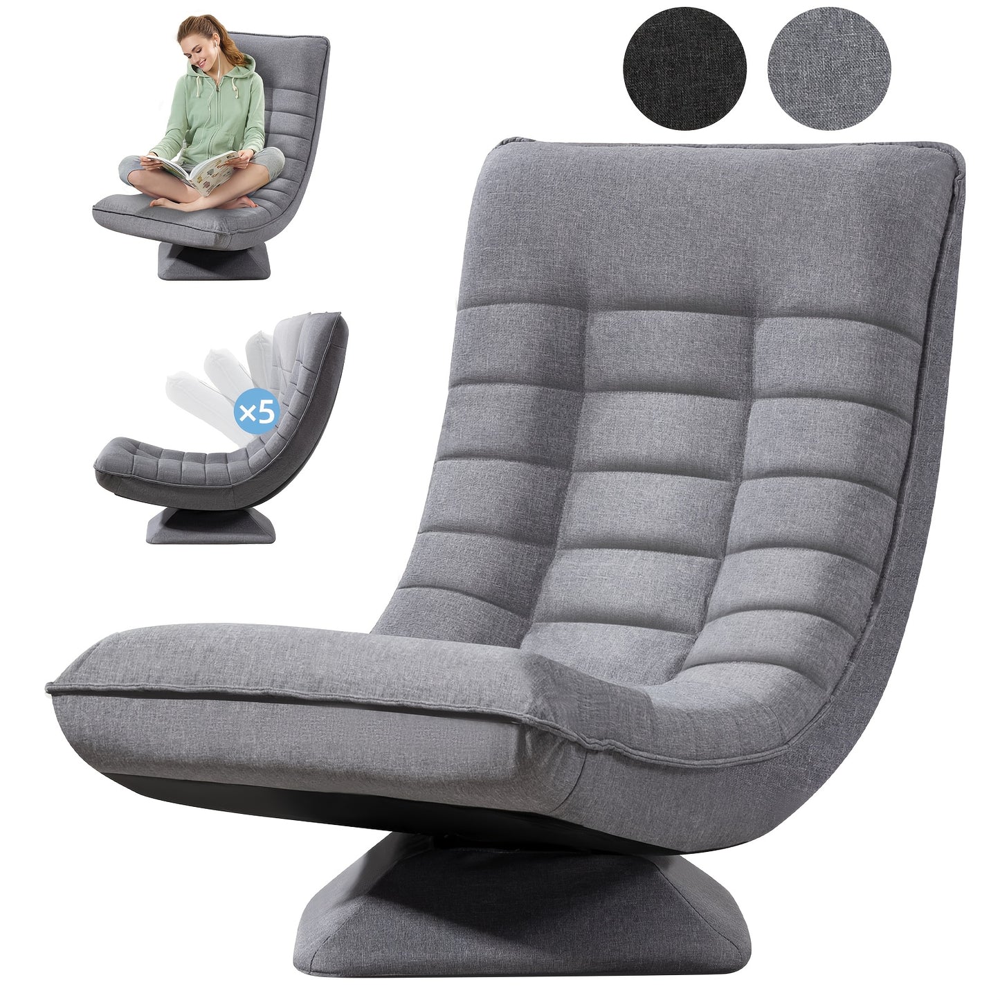 Ergonomische Lounge Stoel – Relaxstoel – Recliner – Tuinstoel – Leunstoel – Verstelbare Rugleuning – Duurzame Polyurethaan Stof – 5-Posities Recline – Grijs