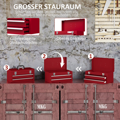 Gereedschapskist – Toolbox – Opbergkist – Werkplaatskist – Handkoffer – Rood – Compact 46x24x22 cm – Stevige Stalen Sluitingen
