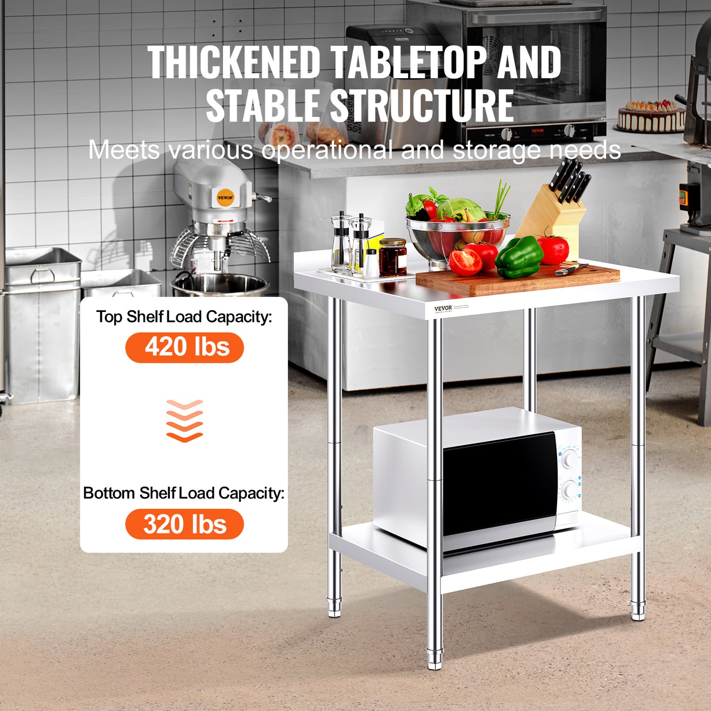 Werktafel RVS – RVS Werkblad – Inox Tafel – Roestvrijstalen Werkbank – Keukentafel – Verstelbare Legplanken – 61x76x91 cm – 201 RVS 0,8 mm