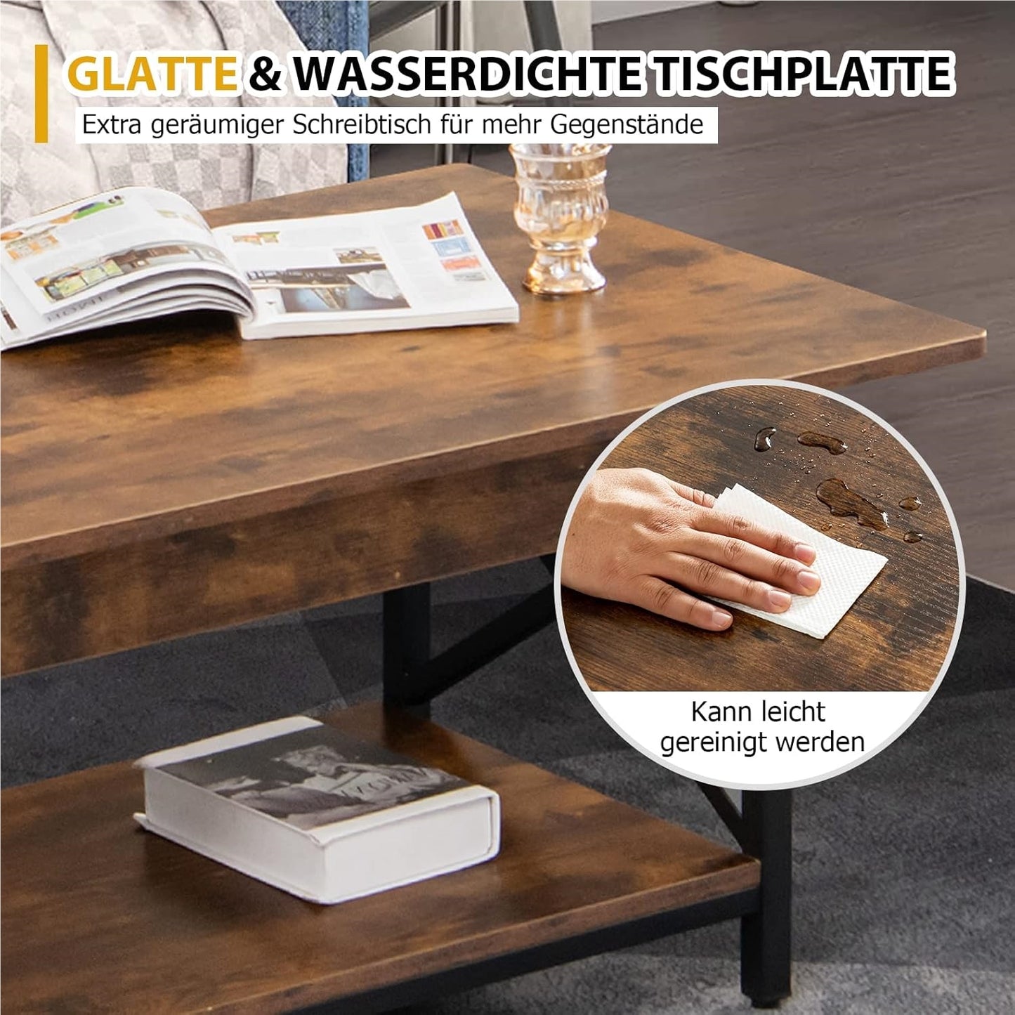 Salontafel – Koffietafel – Woonkamertafel – Bijzettafel – Houten Tafel – Industrieel Design – Extra Opbergruimte – Robuust Metalen Frame – 110 x 60 x 48 cm – Rustic Brown