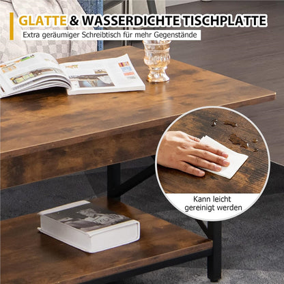 Salontafel – Koffietafel – Woonkamertafel – Bijzettafel – Houten Tafel – Industrieel Design – Extra Opbergruimte – Robuust Metalen Frame – 110 x 60 x 48 cm – Rustic Brown