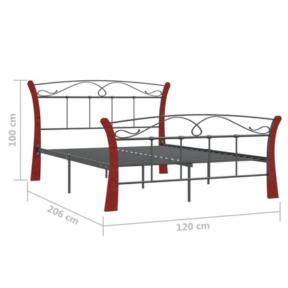 Bedframe – Bedframe Metalen Frame – Tweepersoonsbed – Bedombouw – Slaapbank – 120x200 cm – Gepoedercoat Staal – Donker Hout Accent