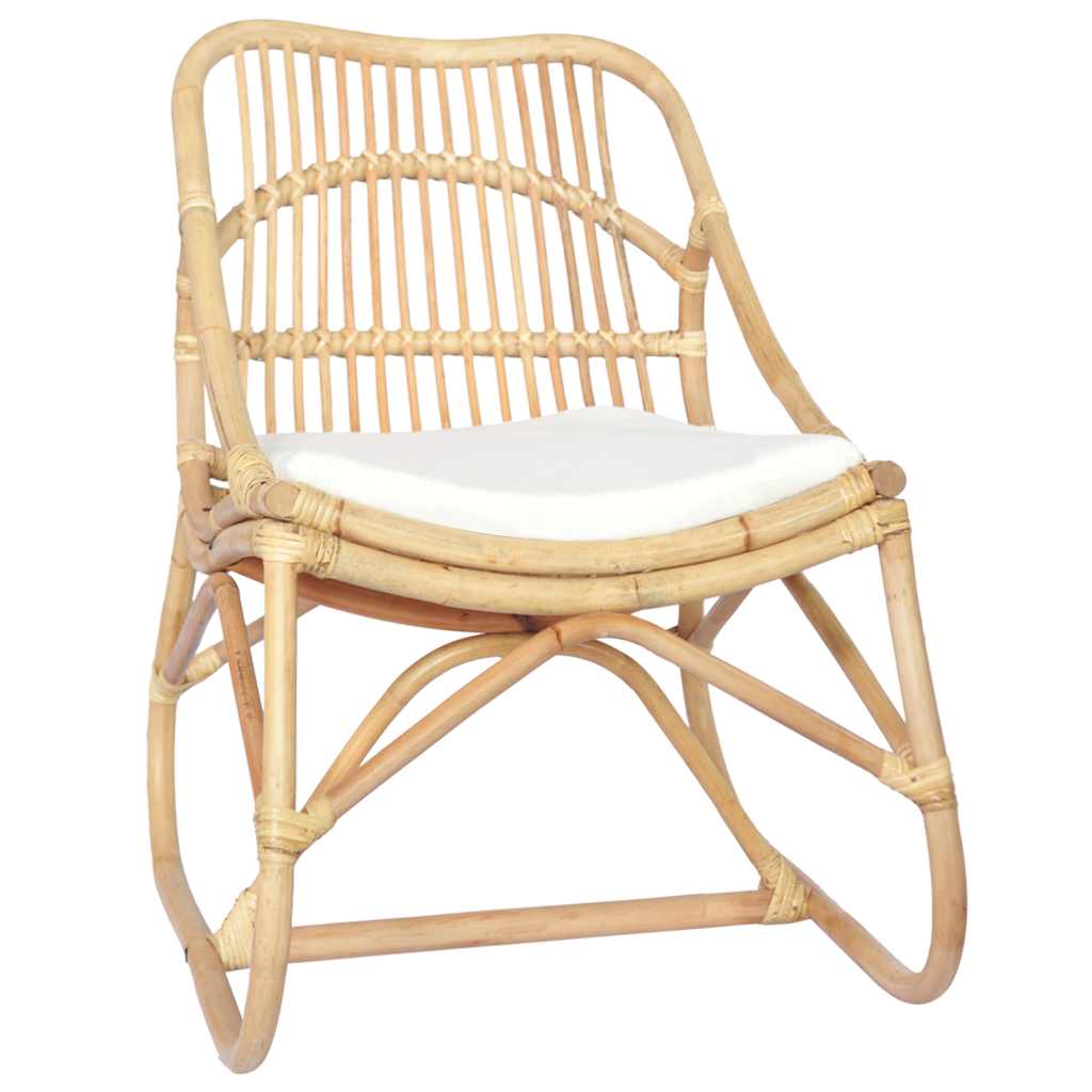 Rotan Stoel – Rotan Fauteuil – Rotan Lounge Stoel – Tuinstoel – Bistrostoel – Natuurlijk Rotan Frame – Comfortabel Linnen Kussen