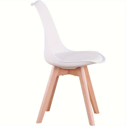 Eetkamerstoel – Stoel – Kuipstoel – Keukenstoel – Eettafelstoel – Set van 6 – Wit PU-leer – Massief Houten Poten – Ergonomisch Schuimkussen – Duurzaam Kunststof Frame – Gemakkelijk Schoon te Maken