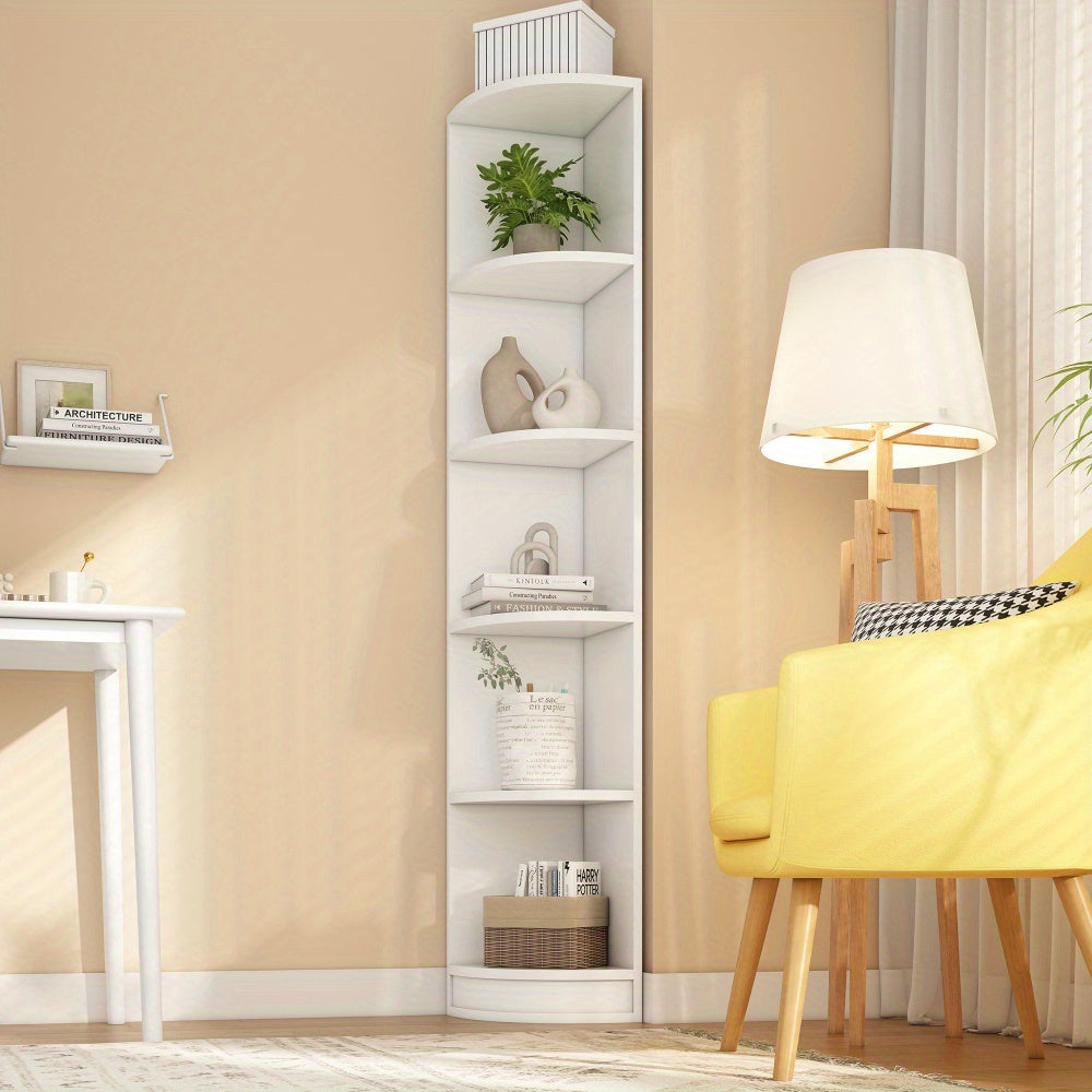 Heavy-Duty 5-Tier Bookshelf - Space-Saving Corner Shelf Organizer, No Assembly Needed, Sturdy Metal Construction for Home Office, Living Room, Study - Modern White Storage Shelf, Office Organization, Contemporary Furniture, H