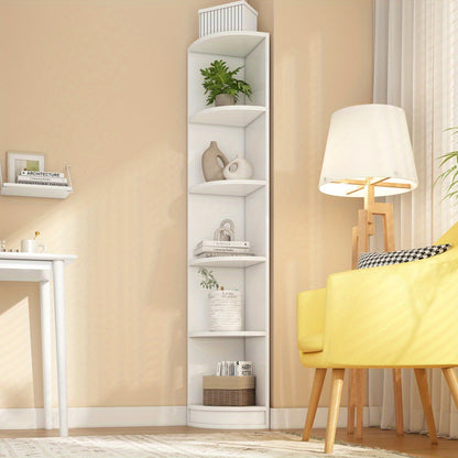 Heavy-Duty 5-Tier Bookshelf - Space-Saving Corner Shelf Organizer, No Assembly Needed, Sturdy Metal Construction for Home Office, Living Room, Study - Modern White Storage Shelf, Office Organization, Contemporary Furniture, H