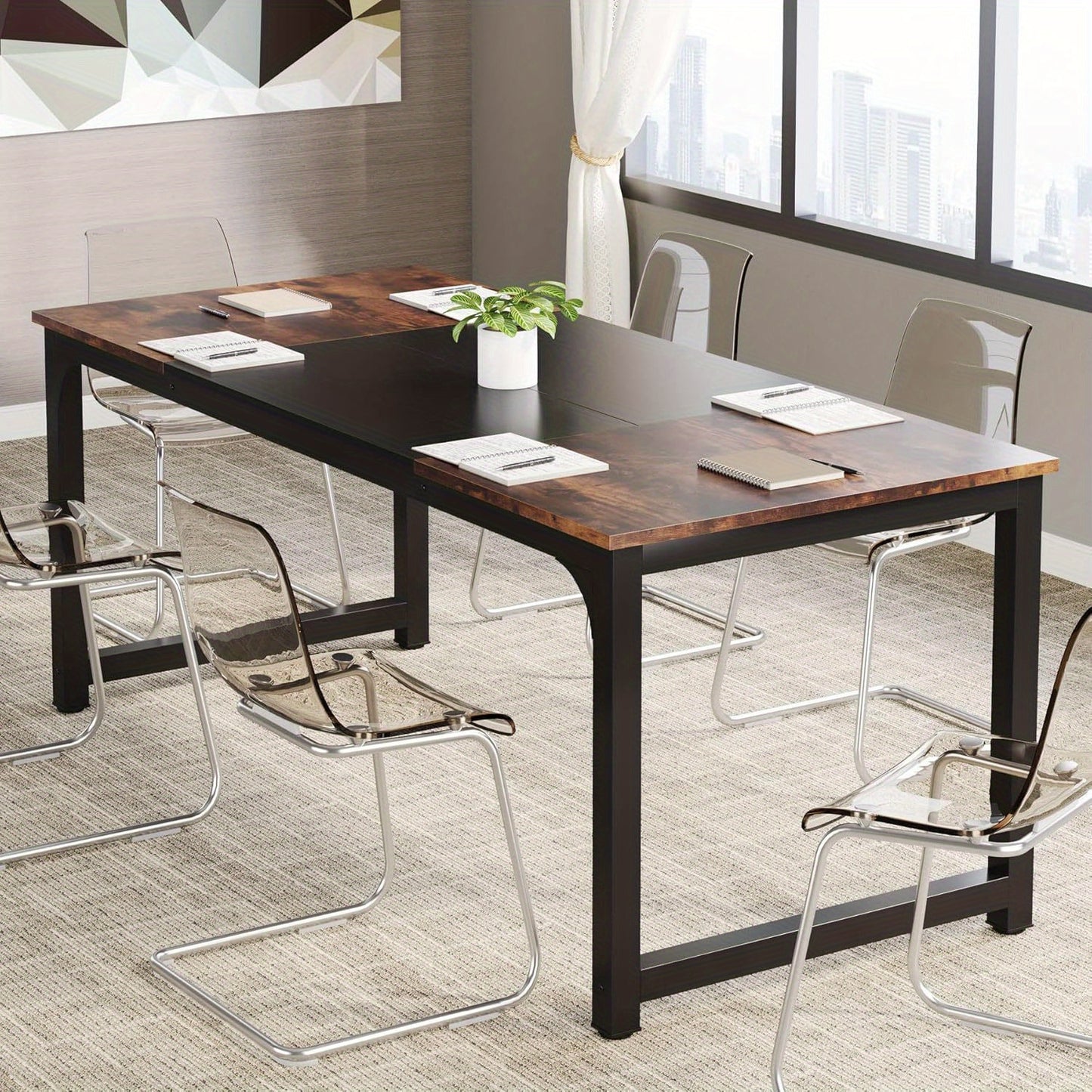 Vergadertafel – Bureautafel – Werktafel – Seminartafel – Kantoortafel – Rustiek Bruin & Zwart – E1 Spaanplaat – Stevig Metaal Frame