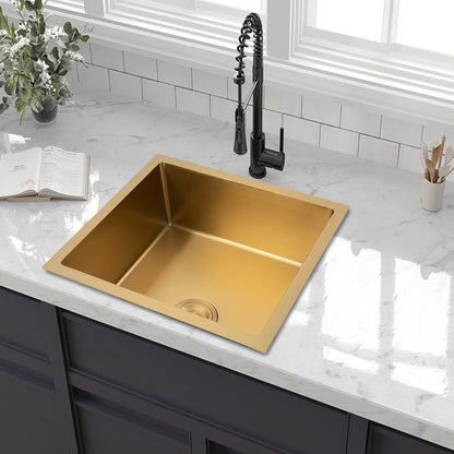 Keukenspoelbak – Spoelbak – Wasbak – Gootsteen – Enkele Spoelbak – RVS 201 – Grote Capaciteit 50x45 cm – Diepte 19,9 cm – Krasbestendig & Eenvoudige Installatie
