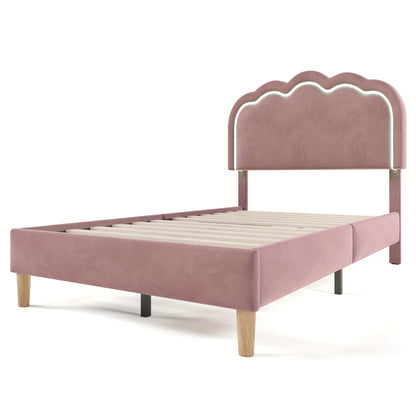 Eenpersoonsbed – Single Bed – Bedframe – Slaapbed – Gestoffeerd Bed – Verstelbare Hoofdsteun – Hoogwaardig Massief Houten Frame – Roze Velvet Bekleding – 90 x 200 cm – Plat Lattenbodem