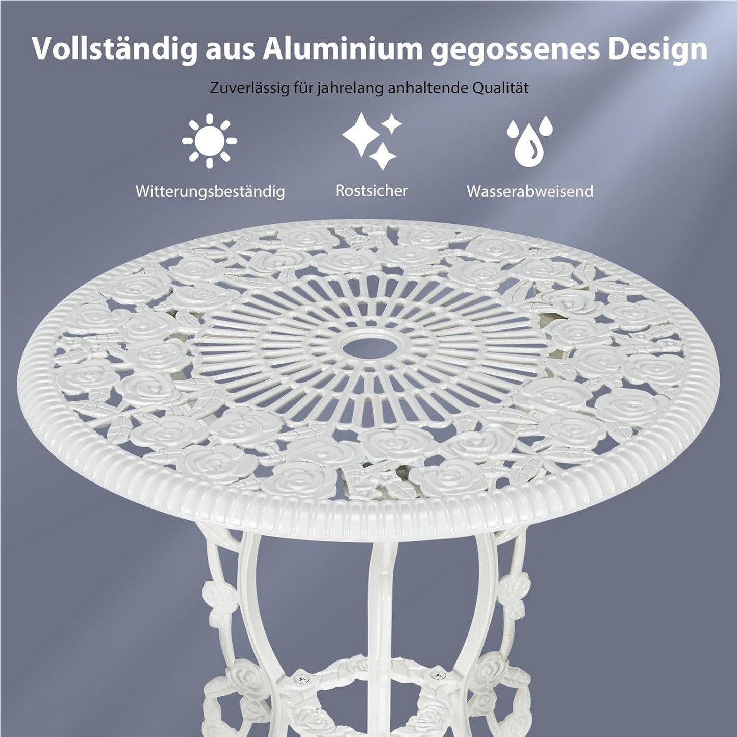 Tuinmeubelset – Balkonset – Bistroset – Terrasmeubilair – Tuinset – Wit – Aluminium Gietijzer – Weerbestendig & Inclusief Parasolgat