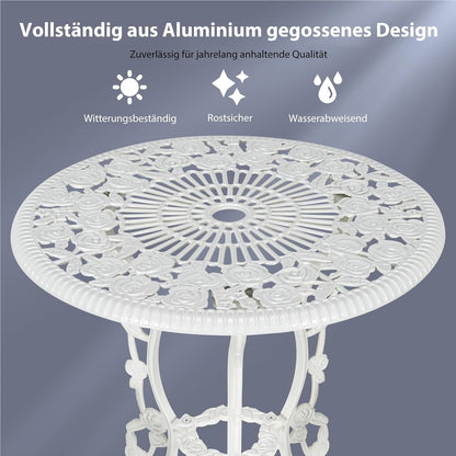 Tuinmeubelset – Balkonset – Bistroset – Terrasmeubilair – Tuinset – Wit – Aluminium Gietijzer – Weerbestendig & Inclusief Parasolgat