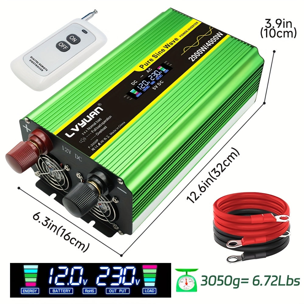Omvormer – Spanningsomvormer – Stroomomvormer – Inverter – Converter – 2000W Zuivere Sinusgolf – 2x Stopcontacten & 4x USB Poorten