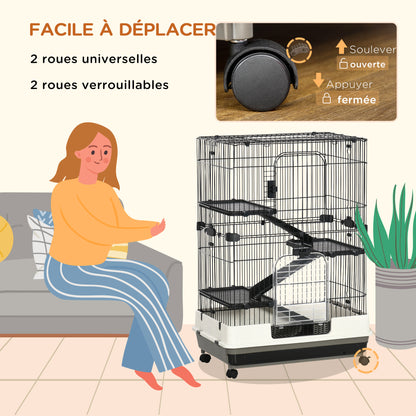 Kooi Kleine Knaagdieren – Huisdierkooi – Caviakooi – Konijnenhok – Hamsterkooi – Metalen Frame – 3 Verwijderbare Platforms – 4 Wielen Met Rem – 81,2x52,7x114 cm – Zwart