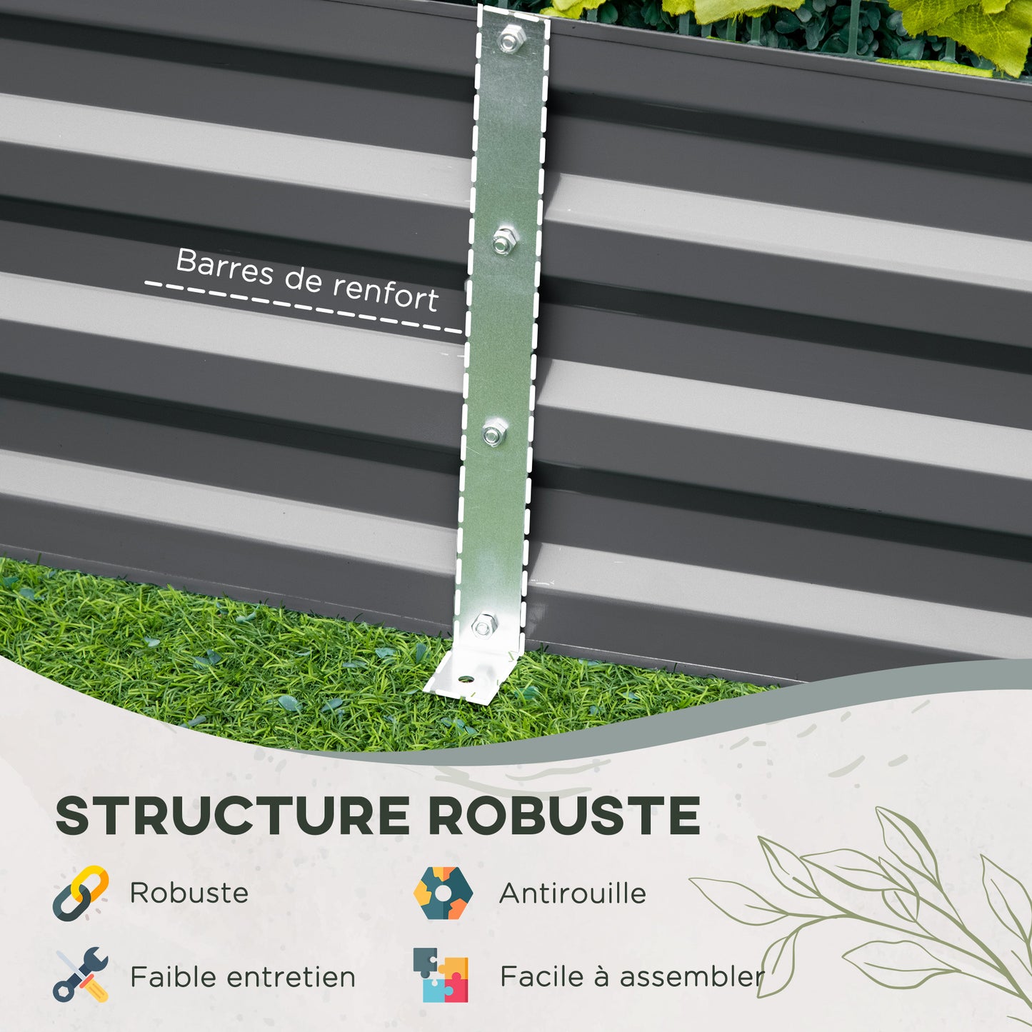 Metalen Bloembak Tuinbak Plantbak Plantenbak Kruidenbak – Antraciet Grijs – Grote Capaciteit 180x90x29,5 cm – Roestbestendig Met Klimrek