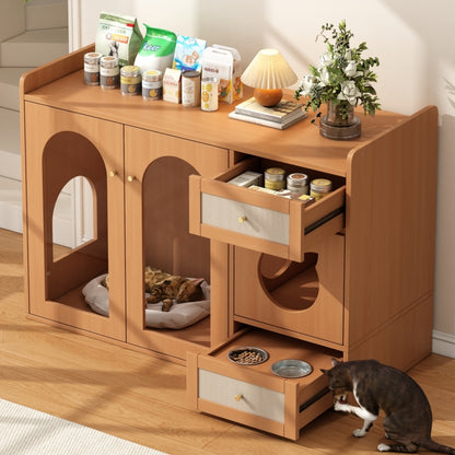 Kattenmeubel – Kattenhuis – Kattenkast – Kattenbakmeubel – Kattenmeubel walnut – Verborgen kattenbakruimte – Compact met opbergvak 120x45x83 cm