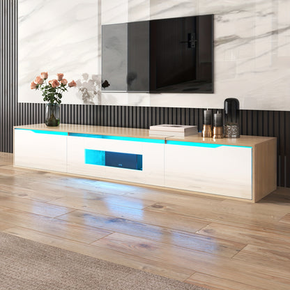 TV Stand, Entertainment Cabinet, High-Gloss TV Stand, Colour Scheme High-Gloss White And Wood, TV Stand Size 180 X 35 X 30 Cm