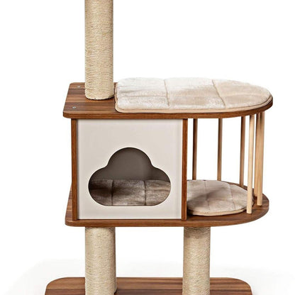 Kattenkrabpaal – Krabmeubel – Klimpaal – Krabton – Kattenhuis – 117 cm Hoog – Wasbare Kussens Bruin