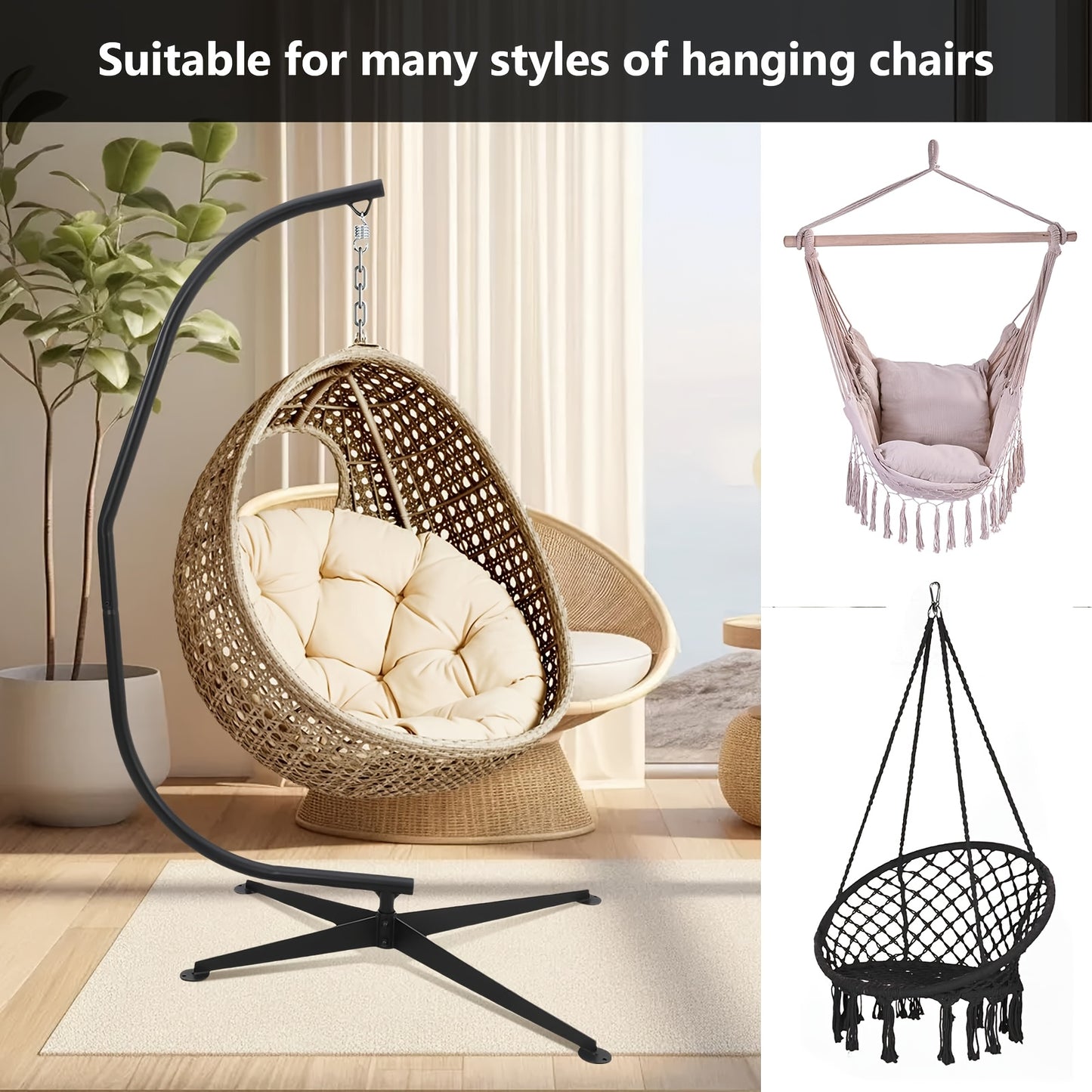 Hangstoelstandaard – Schommelstandaard – Hangstoel Frame – Hangmat Standaard – Zwarte Metalen Steun – Extra Lang 210 cm – Draagkracht 150 kg