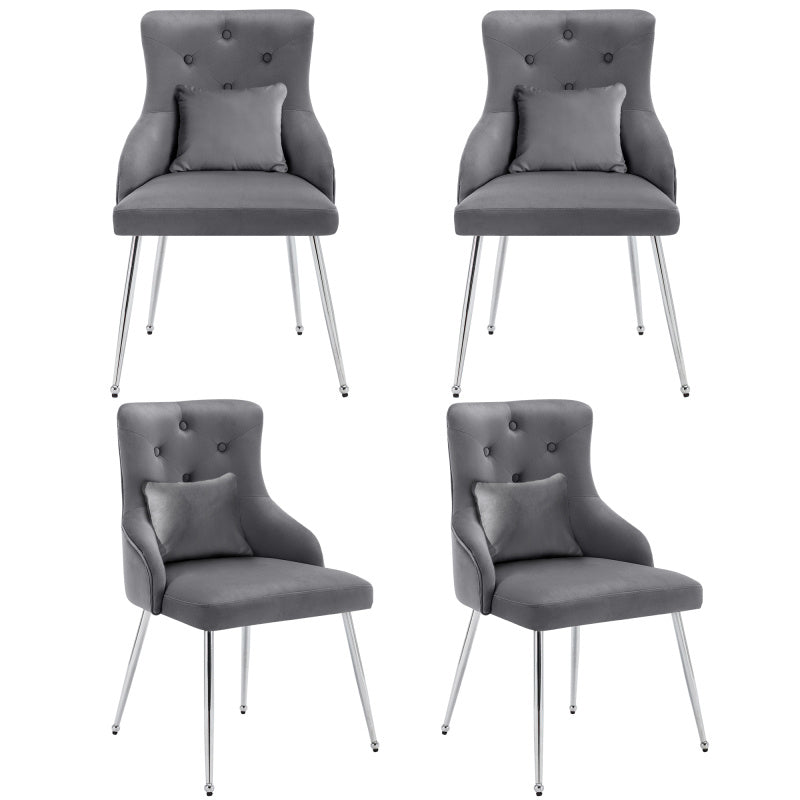 Eetkamerstoelen – Stoelen Set – Zitmeubelen – Armstoel – Moderne Stoelen – Grijze Fluwelen Bekleding – Met Lendenkussens & Stevig Metalen Frame