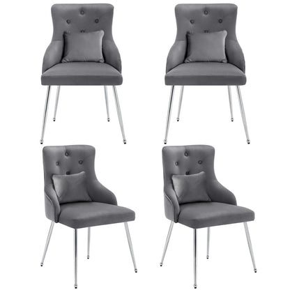 Eetkamerstoelen – Stoelen Set – Zitmeubelen – Armstoel – Moderne Stoelen – Grijze Fluwelen Bekleding – Met Lendenkussens & Stevig Metalen Frame