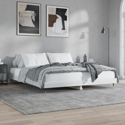 Bianco Lucido 200x200cm Contemporary Bed Frame - Hardwood & Particle Board Multilayer Design, Removable & Durable Frame with 4 Legs, Space-Saving Modern Bedroom Furniture, Bed Frame for Bedroom, Bedroom Furniture, Minimalist