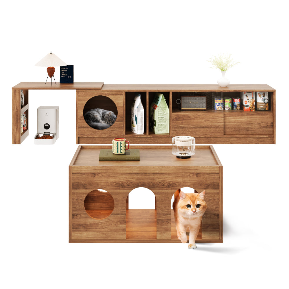 Living Room Furniture Sets | TV Stand + Coffee Table | Living Room Furniture Combinations | Multi-Functional Swivel TV Stand | Pet-Friendly Furniture | TV Stand with Cat Bed,  Scratchresistant Surface, Entertainment Center, A
