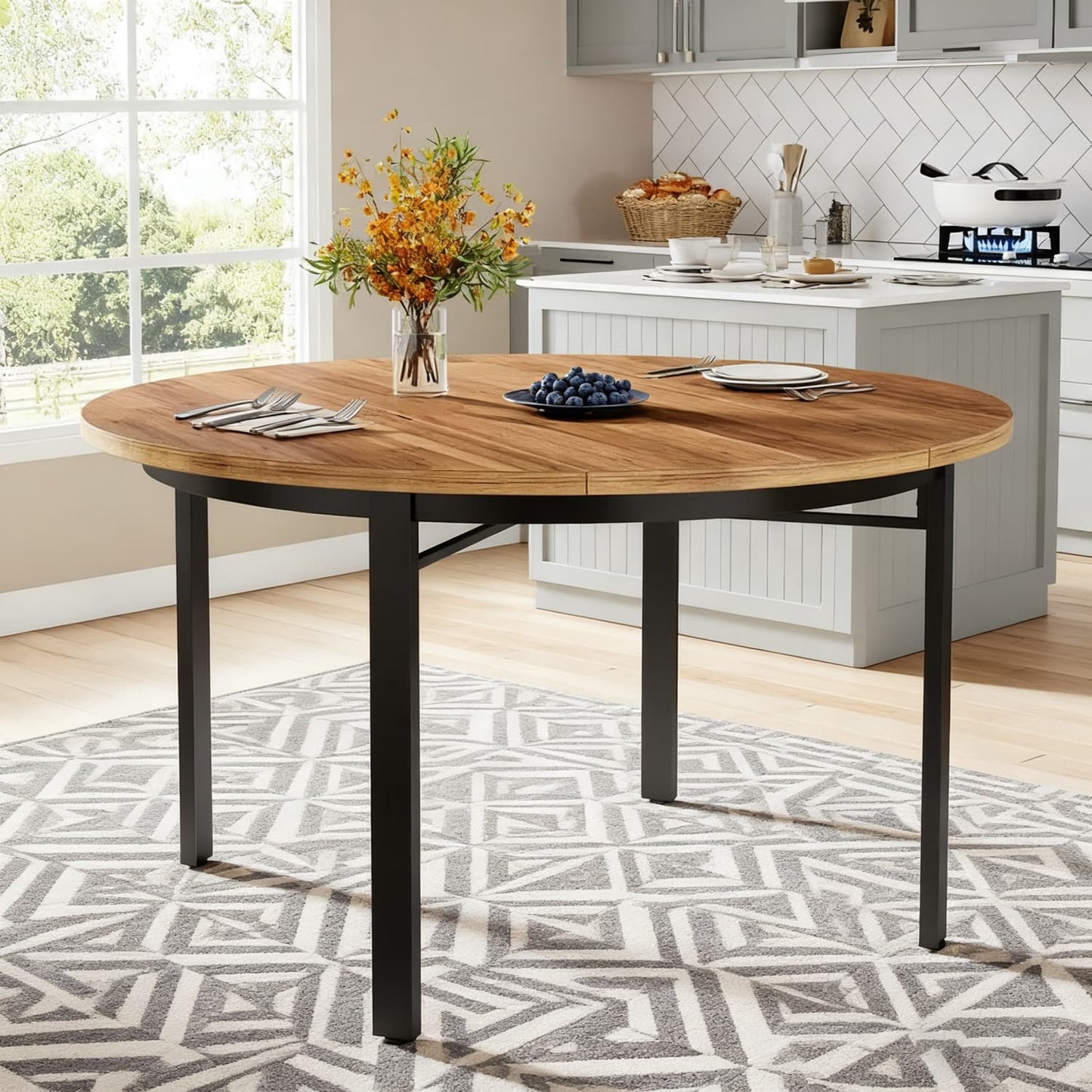 Ronde Eettafel – Eetkamertafel – Keukentafel – Tafel Rond – Ontbijttafel – 118,5 cm – Krastbestendig MDF Blad Met Metalen Poten