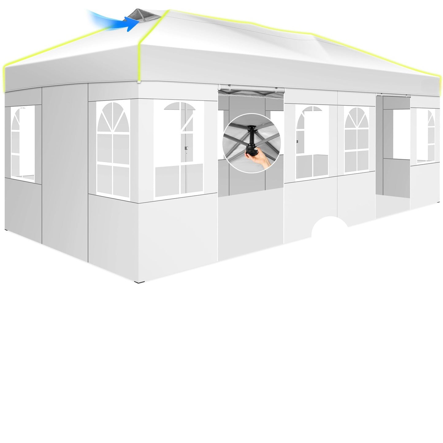 Feesttent – Partytent – Tuinpaviljoen – Vouwtent – Tuintent – 3x6 m – Oxford Doek – Eén-Klik Vergrendeling – Waterdicht – 6 Afneembare Zijwanden met Fluorescerende Strepen – Wit