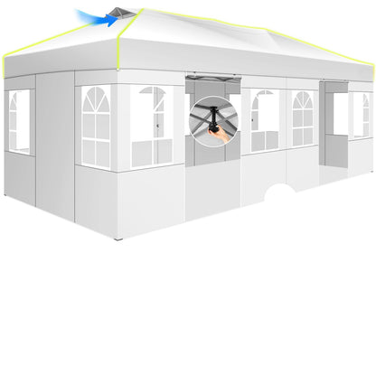 Feesttent – Partytent – Tuinpaviljoen – Vouwtent – Tuintent – 3x6 m – Oxford Doek – Eén-Klik Vergrendeling – Waterdicht – 6 Afneembare Zijwanden met Fluorescerende Strepen – Wit
