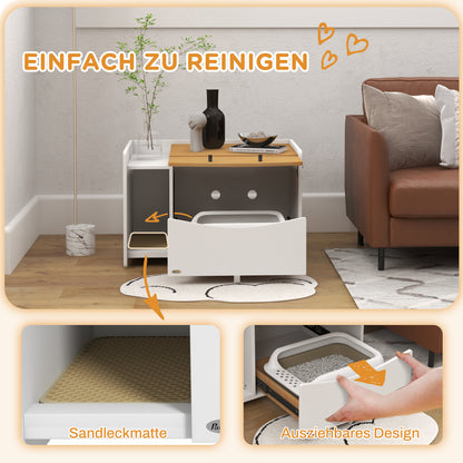 Kattenbakombouw – Kattenbakkast – Kattenbakmeubel – Kattenbaklade – Kattenbakverbergkast – Eikenhout Wit – Uittrekbare Lade – Extra Opbergruimte 78x50x51 cm