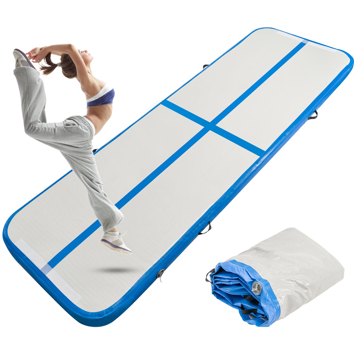 10FT PVC Air Mat | 3m×1m×10cm Inflatable Tumbling Gymnastics Mat for Yoga Training, Solid Color in, Purple, Fluorescent Green - Youyijia