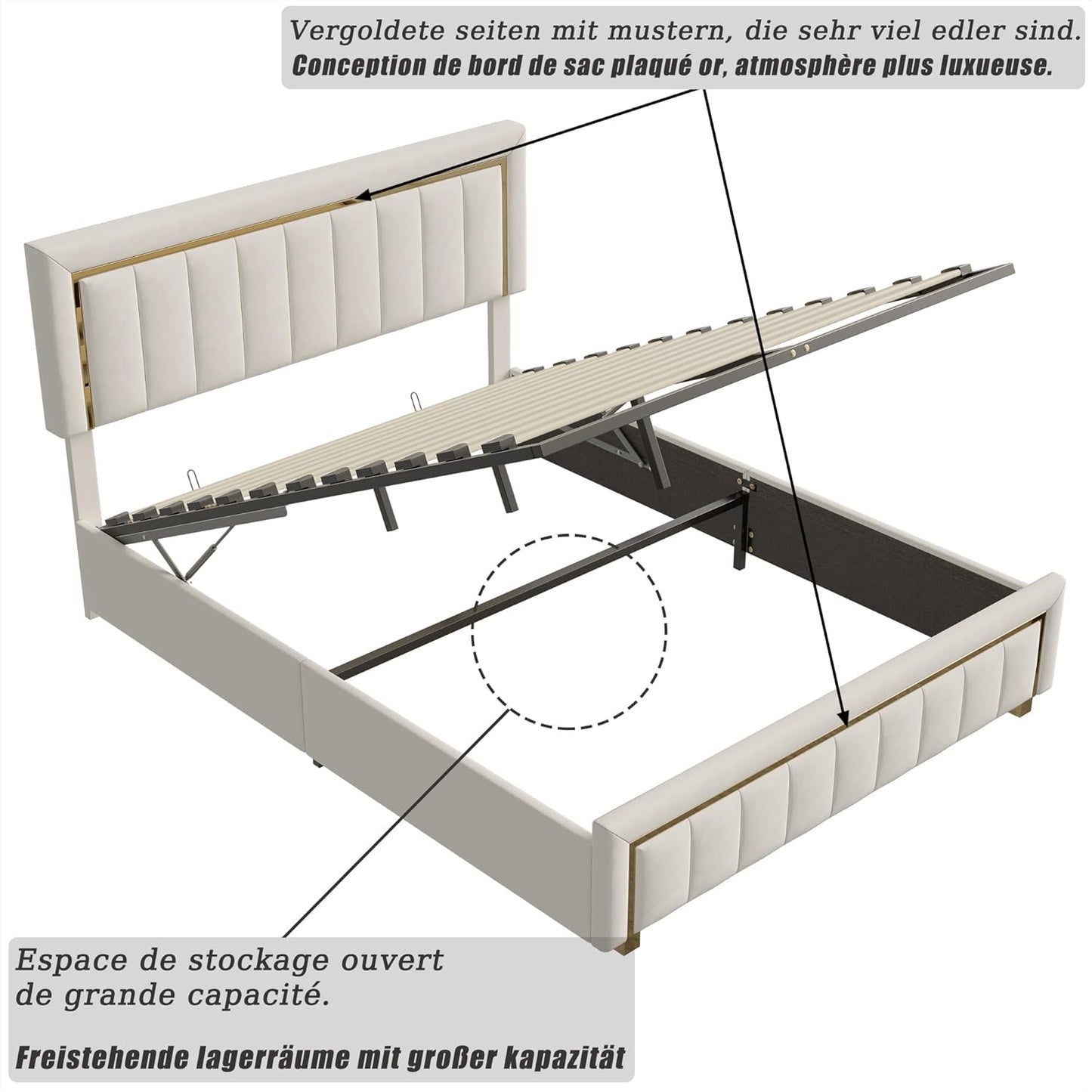 Gestoffeerd Tweepersoonsbed – Opbergbed – Bedframe – Slaapbank – Logeerbed – 160x200 cm – Velvet Bekleding – Hydraulische Opberglade