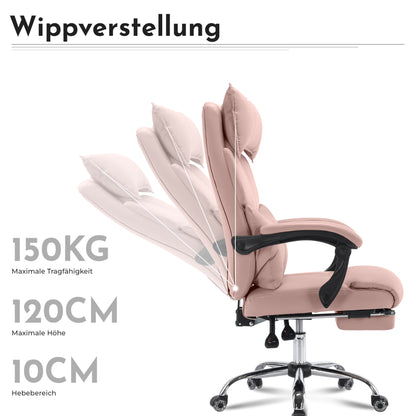 Ergonomische Bureaustoel – Bureaustoel Met Hoge Rugleuning – Kantoormeubilair – Werkstoel – Draaistoel Roze – Tweevoudig Verstelbare Lendensteun – 360° Draaibaar Met Metaal Frame
