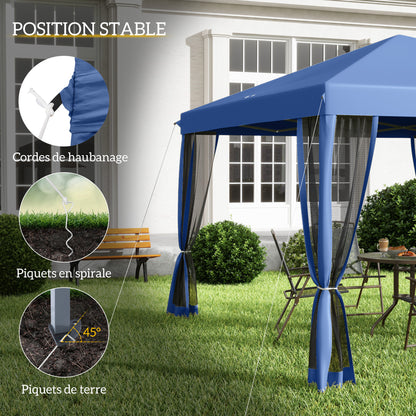 Tuinpaviljoen – Tuinkamer – Partytent – Overkapping – Tuinoverkapping – Pop-up Systeem – UV-Beschermd Polyester – 3x3 Meter – Inclusief Muskietennetten – Blauw