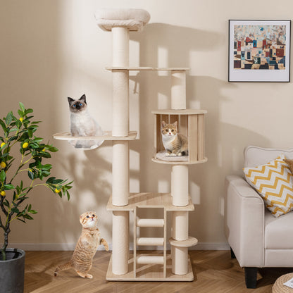 Krabpaal Kat – Krabboom Kattenmeubel – Kattenhuis Krabpaal – Klimmeubel Kat – Krabpaal Natuur – 185 cm Hoog – Anti-Slip Bescherming