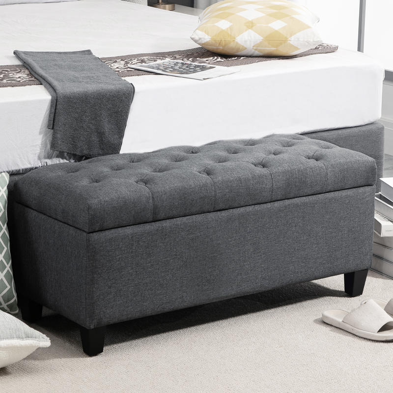 Schoenenbank – Schoenenkast – Schoenopberger – Schoenrek – Bankje – Met Opbergruimte – Gestoffeerde Zitting – Compact 100x40x44 cm – Donkergrijs Design