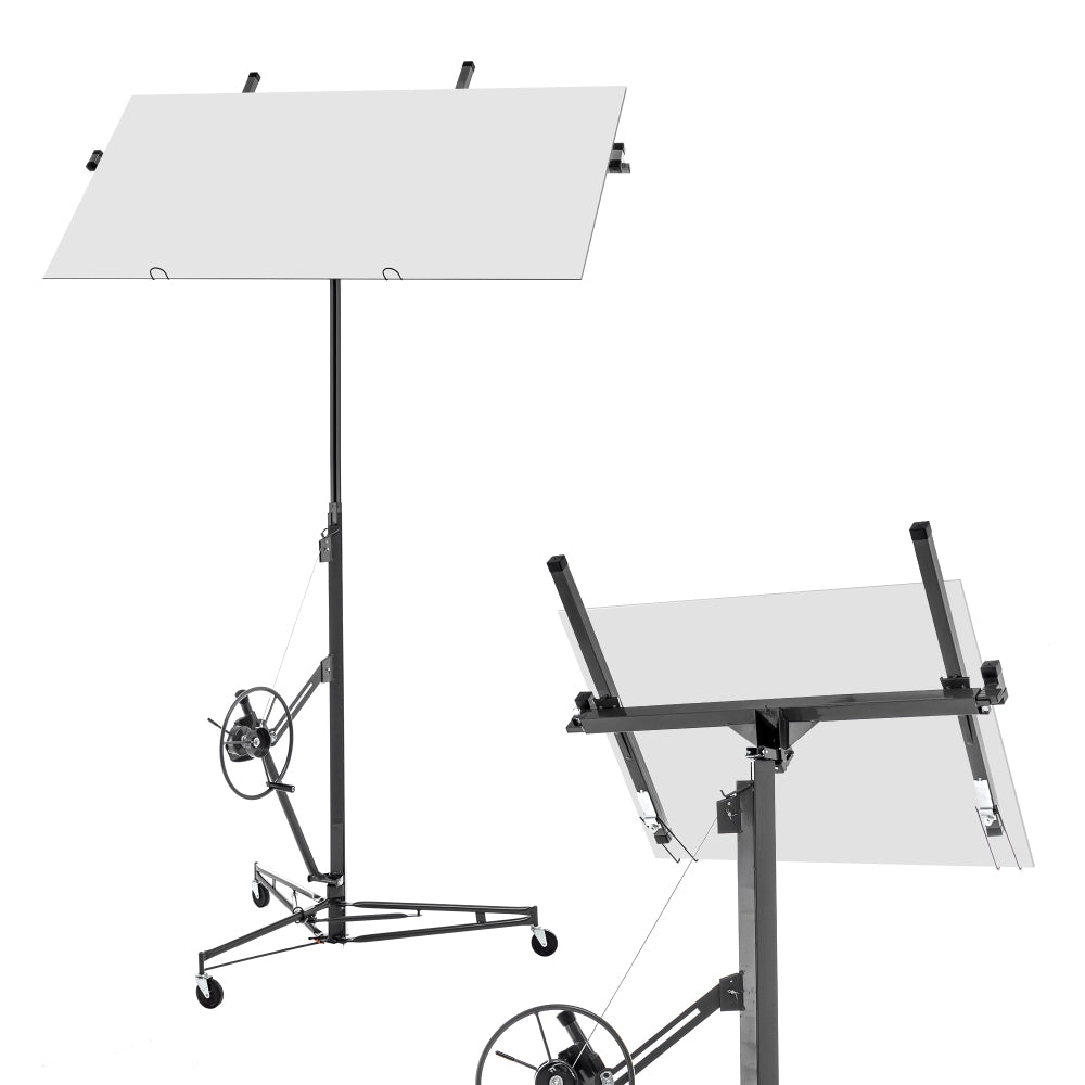 Gipsplaatlift – Platenlift – Plaatlifter – Platenheffer – Montagehulp – Verstelbaar 180-470 cm – Draagkracht 68 kg – 3-Wiel Systeem Met Rem – Inklapbaar & Kantelbaar 60°