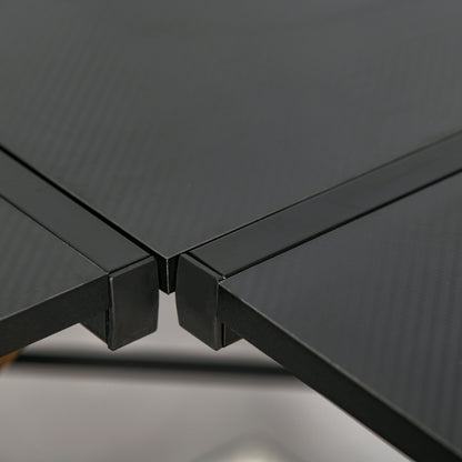 Hoekgamingbureau – Gamingbureau – Computerbureau – Werkbureau – Bureau hoekmodel – Carbon fiber textuur – Verstelbare schermplank – Metalen frame zwart